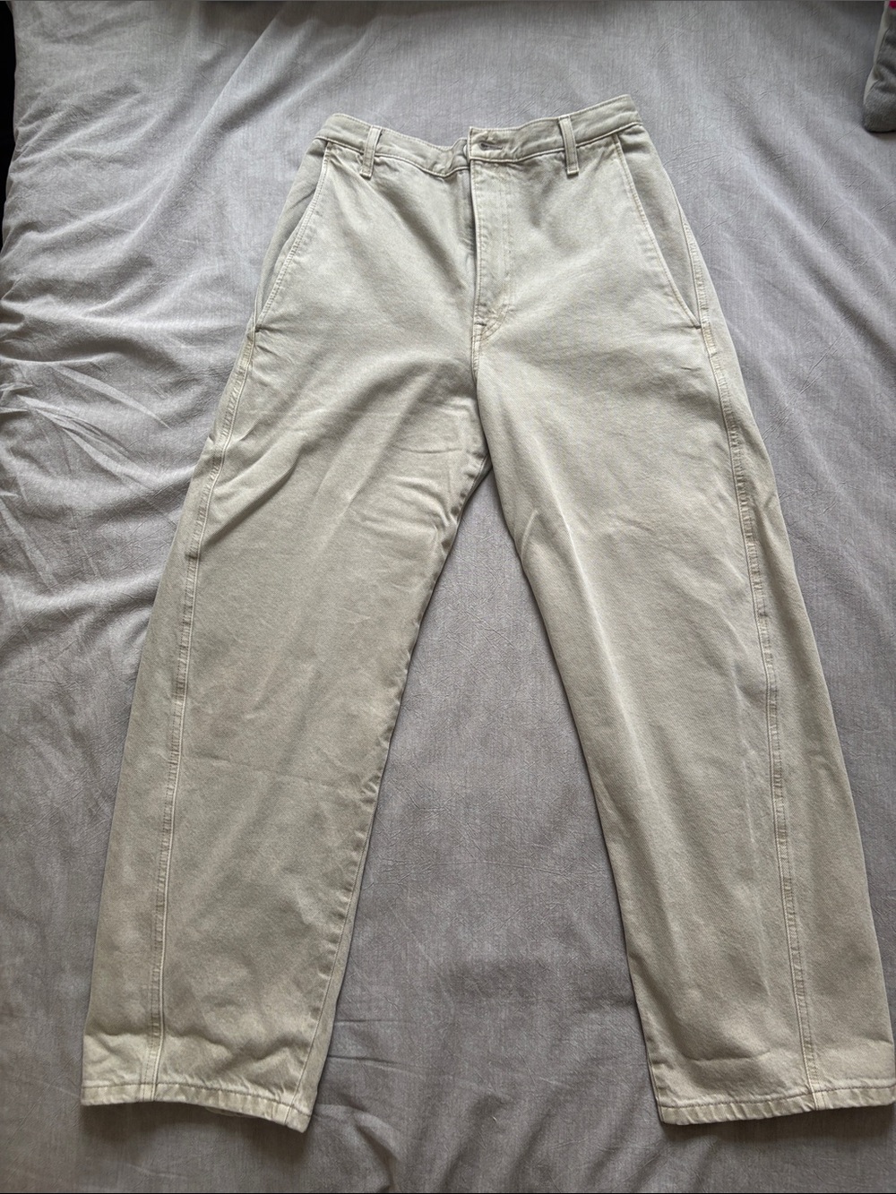 Women’s Casual Straight-Leg Denim Barrel Pants in Light Beige
